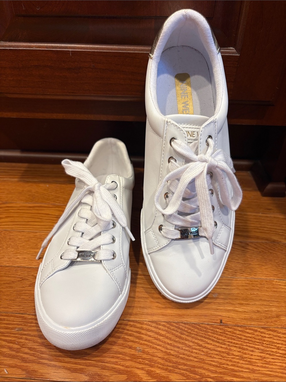 Nine West White Low-Top Lace-Up Sneakers